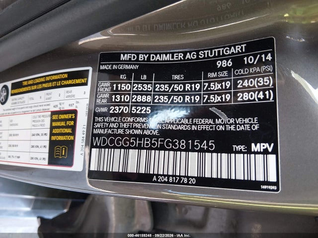 Продаж на аукціоні авто 2015 Mercedes-benz Glk 350, vin: WDCGG5HB5FG381545, номер лоту: 46159248