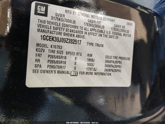 Продажа на аукционе авто 2009 Chevrolet Silverado 1500 Ltz, vin: 1GCEK39J09Z282517, номер лота: 46159288