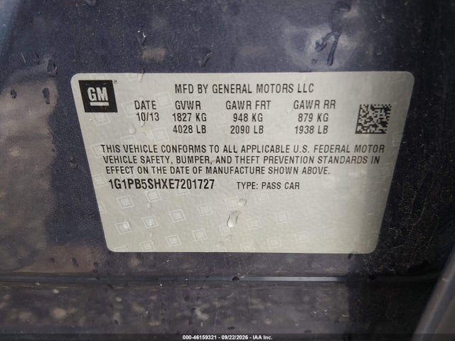 Продаж на аукціоні авто 2014 Chevrolet Cruze Ls Manual, vin: 1G1PB5SHXE7201727, номер лоту: 46159321