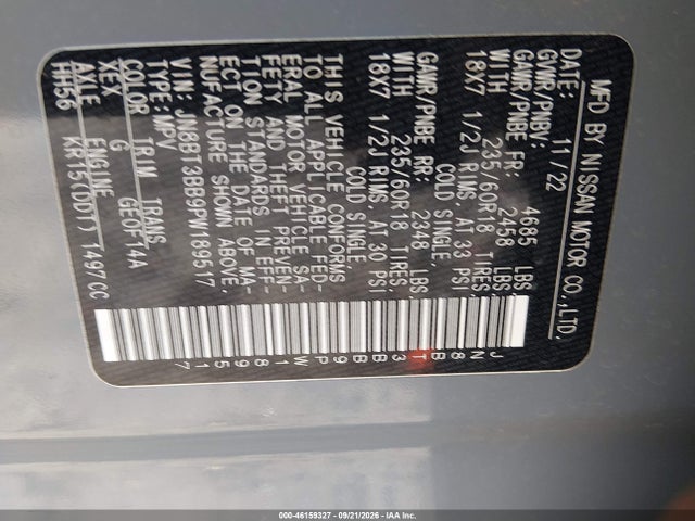 46159327 :رقم المزاد ، JN8BT3BB9PW189517 vin ، 2023 Nissan Rogue Sv Intelligent Awd مزاد بيع