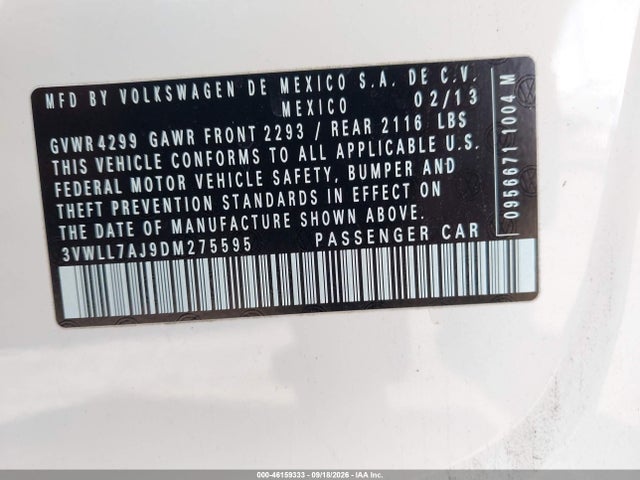 Продажа на аукционе авто 2013 Volkswagen Jetta 2.0l Tdi, vin: 3VWLL7AJ9DM275595, номер лота: 46159333