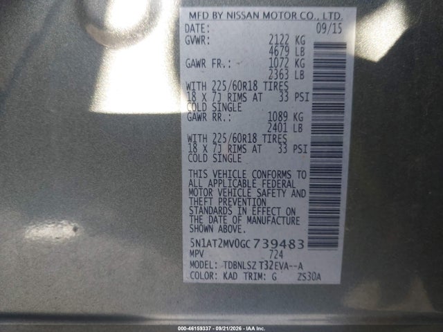 Aukcja sprzedaży 2016 Nissan Rogue Sl, vin: 5N1AT2MV0GC739483, numer aukcji: 46159337