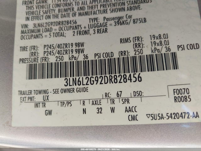 Aukcja sprzedaży 2013 Lincoln Mkz, vin: 3LN6L2G92DR828456, numer aukcji: 46159379