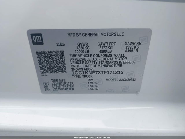 Продажа на аукционе авто 2026 Chevrolet Silverado 2500 Hd , Standard Bed, Lt, 4wd, vin: 1GC1KNE73TF171313, номер лота: 46159386