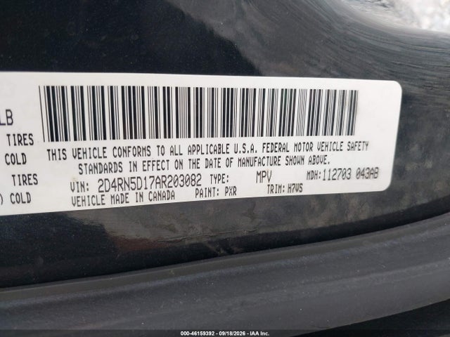 46159392 :رقم المزاد ، 2D4RN5D17AR203082 vin ، 2010 Dodge Grand Caravan Sxt مزاد بيع