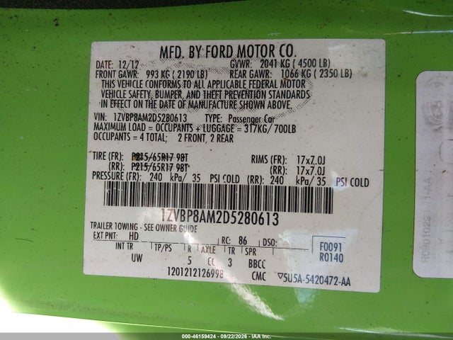 Продаж на аукціоні авто 2013 Ford Mustang V6, vin: 1ZVBP8AM2D5280613, номер лоту: 46159424