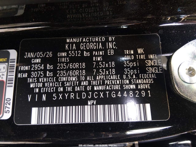 2026 Kia Sorento S მანქანა იყიდება აუქციონზე, vin: 5XYRLDJCXTG448291, აუქციონის ნომერი: 46159465
