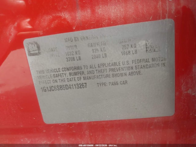 Aukcja sprzedaży 2013 Chevrolet Sonic Lt Auto, vin: 1G1JC6SB5D4113267, numer aukcji: 46159498