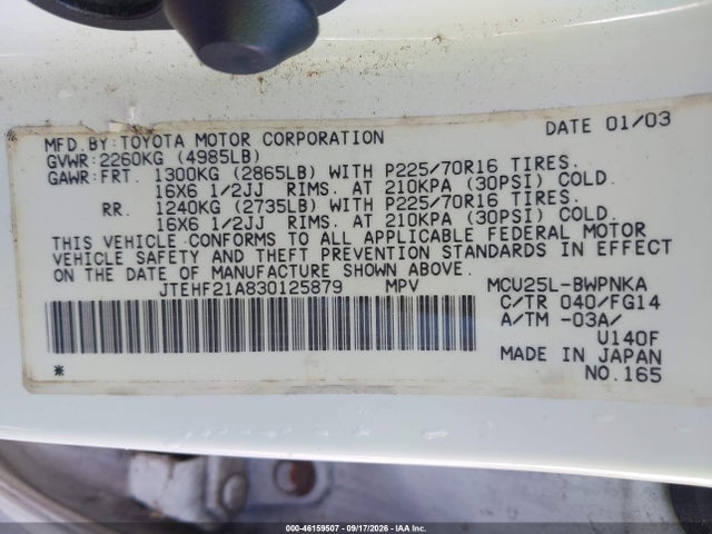 Продажа на аукционе авто 2003 Toyota Highlander V6, vin: JTEHF21A830125879, номер лота: 46159507