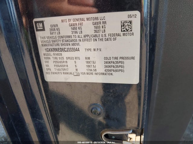 Aukcja sprzedaży 2012 Gmc Acadia Sl, vin: 1GKKRNED6CJ333944, numer aukcji: 46159519