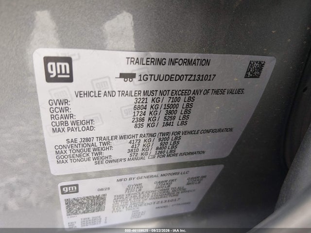 Продажа на аукционе авто 2026 Gmc Sierra 1500 , Short Bed, Slt, 4wd, vin: 1GTUUDED0TZ131017, номер лота: 46159525