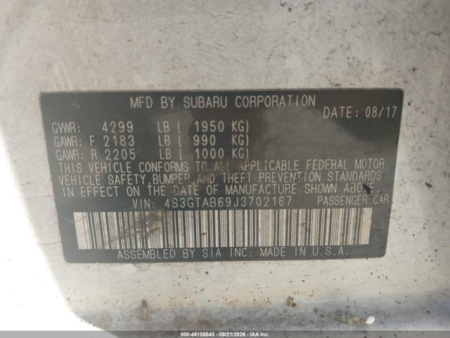 Продаж на аукціоні авто 2018 Subaru Impreza 2.0i Premium, vin: 4S3GTAB69J3702167, номер лоту: 46159545