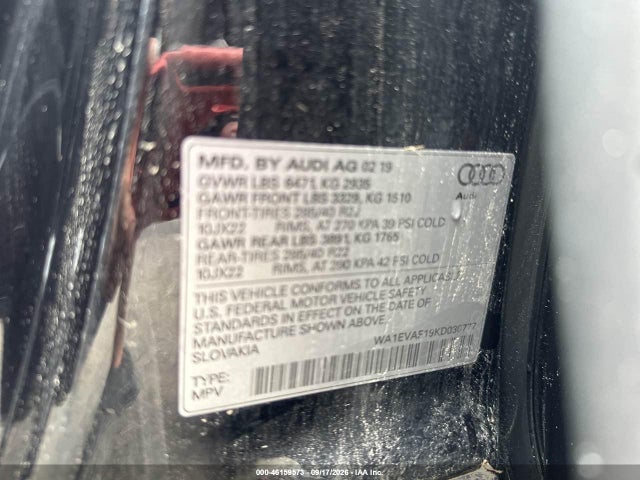 46159573 :رقم المزاد ، WA1EVAF19KD030777 vin ، 2019 Audi Q8 55 Premium مزاد بيع
