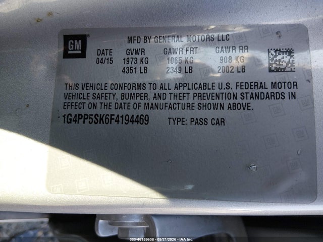 46159608 :رقم المزاد ، 1G4PP5SK6F4194469 vin ، 2015 Buick Verano مزاد بيع