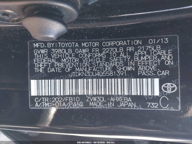 Aukcja sprzedaży 2013 Toyota Prius Three, vin: JTDKN3DU4D5581391, numer aukcji: 46159623