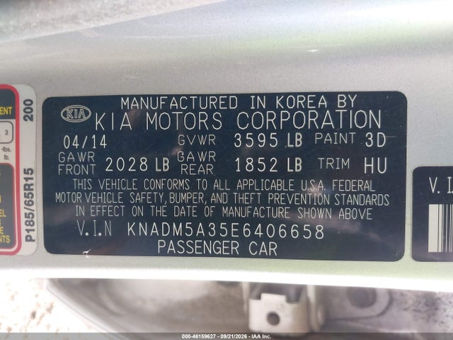 KIA RIO LX 2014 KNADM5A35E6406658 Image 9