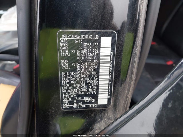 Продаж на аукціоні авто 2013 Nissan Juke Sl, vin: JN8AF5MR0DT217176, номер лоту: 46159633