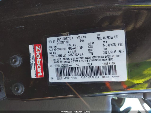 46159635 :رقم المزاد ، 1D7HU16Z92J263772 vin ، 2002 Dodge Ram 1500 St مزاد بيع