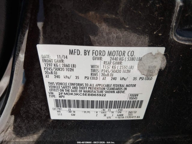Продажа на аукционе авто 2014 Ford Edge Limited, vin: 2FMDK3KC5EBB65922, номер лота: 46159660