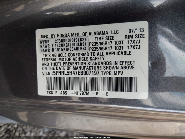 Honda ODYSSEY EX 2014 5FNRL5H47EB007197 Image 9