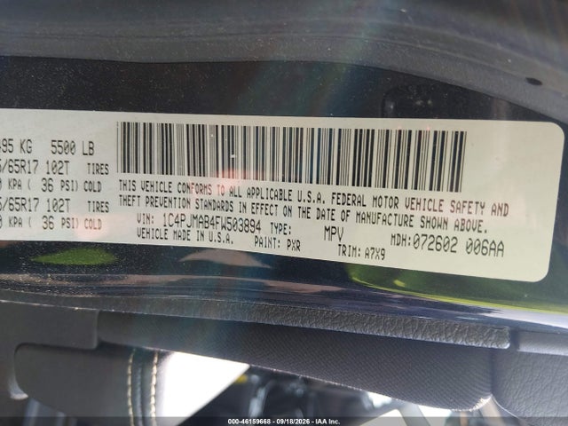 2015 Jeep Cherokee Sport მანქანა იყიდება აუქციონზე, vin: 1C4PJMAB4FW503894, აუქციონის ნომერი: 46159668