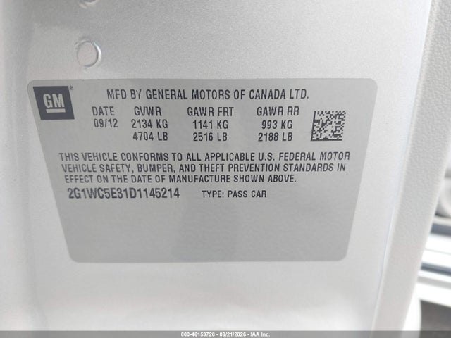 Продажа на аукционе авто 2013 Chevrolet Impala Ltz, vin: 2G1WC5E31D1145214, номер лота: 46159720