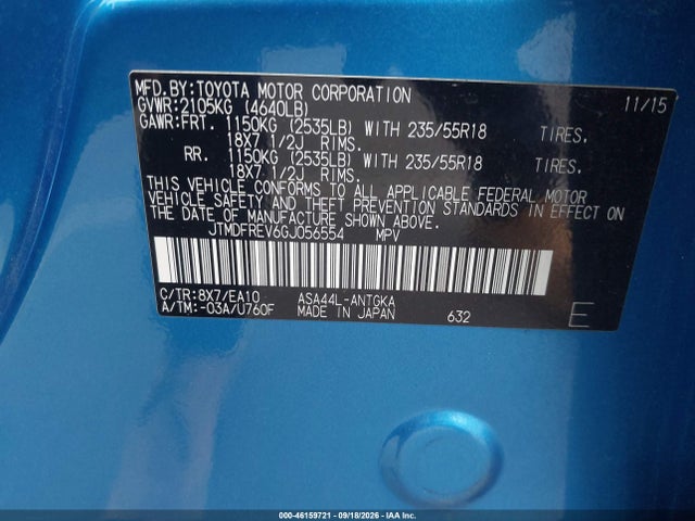 Aukcja sprzedaży 2016 Toyota Rav4 Limited, vin: JTMDFREV6GJ056554, numer aukcji: 46159721