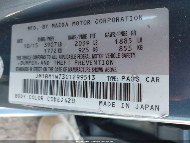 2016 Mazda Mazda3 I Touring მანქანა იყიდება აუქციონზე, vin: JM1BM1W73G1299513, აუქციონის ნომერი: 46159741