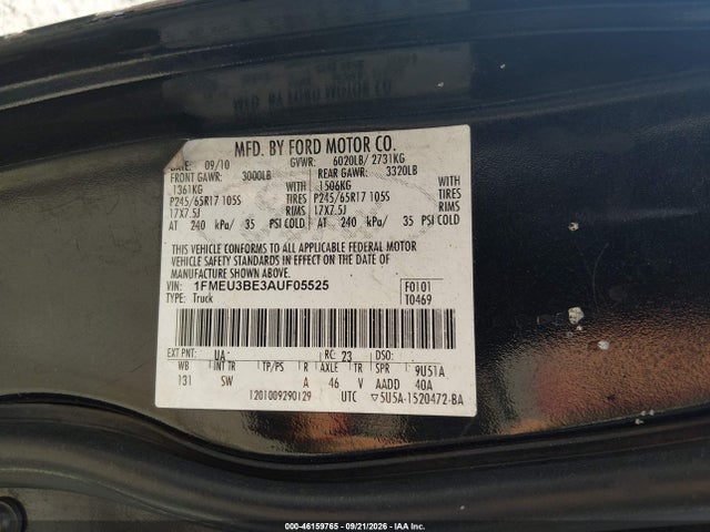 Продажа на аукционе авто 2010 Ford Explorer Sport Trac Xlt, vin: 1FMEU3BE3AUF05525, номер лота: 46159765