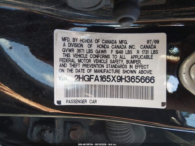 Продаж на аукціоні авто 2009 Honda Civic Lx, vin: 2HGFA165X9H365666, номер лоту: 46159794