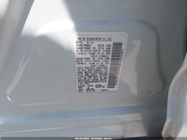 46159800 :رقم المزاد ، JN8AS5MV6EW721479 vin ، 2014 Nissan Rogue Select S مزاد بيع