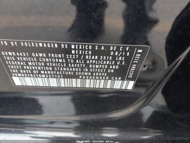 Auction sale of the 2016 Volkswagen Jetta Hybrid Sel Premium, vin: 3VW637AJ1GM227137, lot number: 46159807