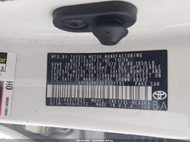 Продажа на аукционе авто 2015 Toyota Corolla S Plus, vin: 5YFBURHE8FP231793, номер лота: 46159827