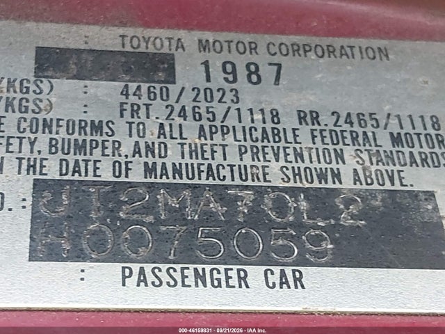 Aukcja sprzedaży 1987 Toyota Supra, vin: JT2MA70L2H0075059, numer aukcji: 46159831