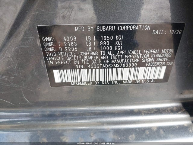 Продаж на аукціоні авто 2021 Subaru Impreza Premium, vin: 4S3GTAD63M3703090, номер лоту: 46159847