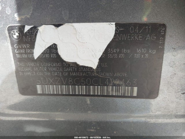 46159872 :رقم المزاد ، 5UXZV8C50CL422463 vin ، 2012 Bmw X5 Xdrive50i مزاد بيع