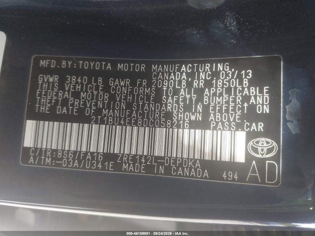 Aukcja sprzedaży 2013 Toyota Corolla L, vin: 2T1BU4EE8DC058216, numer aukcji: 46159891