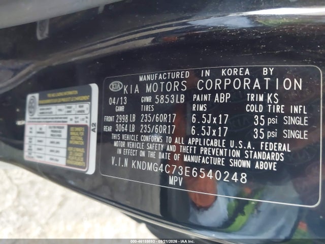 KIA SEDONA LX 2014 KNDMG4C73E6540248 Image 9