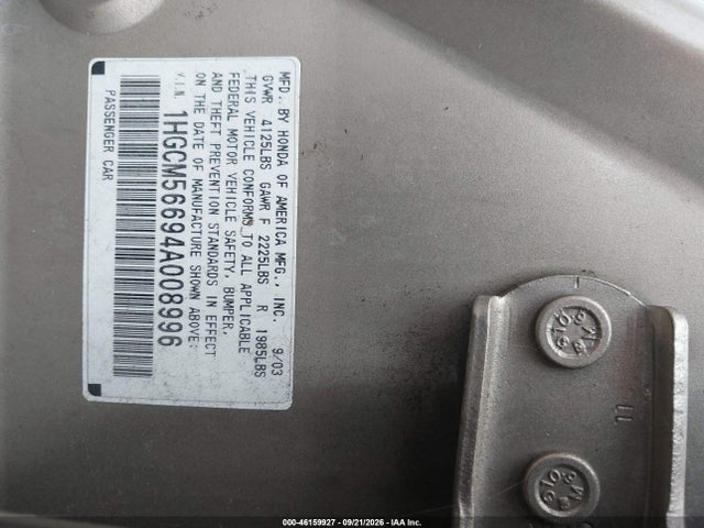 46159927 :رقم المزاد ، 1HGCM56694A008996 vin ، 2004 Honda Accord 2.4 Ex مزاد بيع