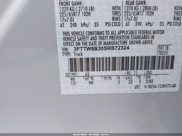 Aukcja sprzedaży 2025 Ford Maverick Xl, vin: 3FTTW8B30SRB72324, numer aukcji: 46159940