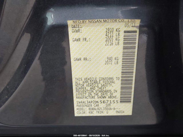 Продажа на аукционе авто 2013 Nissan Altima 2.5 S, vin: 1N4AL3AP2DN567155, номер лота: 46159941
