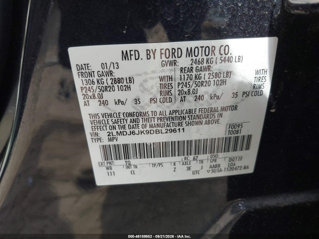 Aukcja sprzedaży 2013 Lincoln Mkx, vin: 2LMDJ6JK9DBL29611, numer aukcji: 46159952