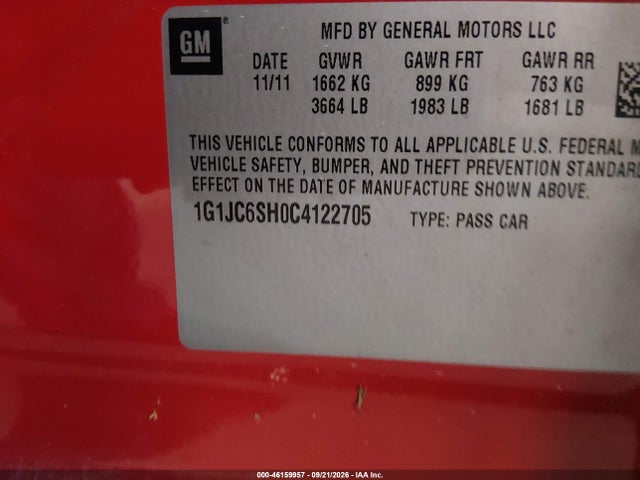 Продажа на аукционе авто 2012 Chevrolet Sonic 2lt, vin: 1G1JC6SH0C4122705, номер лота: 46159957