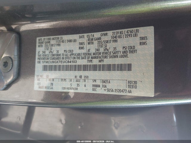 Ford ESCAPE SE 2014 1FMCU9GX7EUC84103 Image 9