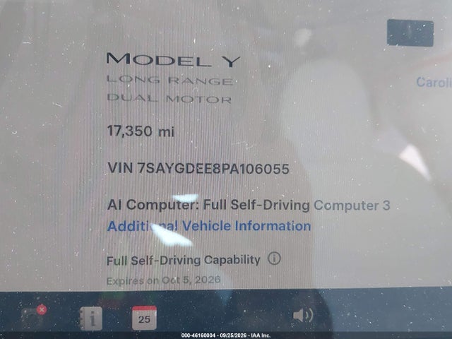 Продажа на аукционе авто 2023 Tesla Model Y Awd/long Range Dual Motor All-wheel Drive, vin: 7SAYGDEE8PA106055, номер лота: 46160004
