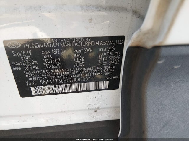 5NMZT3LB6JH082007 Hyundai Santa Fe Sport 2.4l