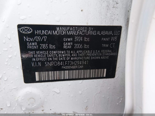 Aukcja sprzedaży 2018 Hyundai Elantra Sel, vin: 5NPD84LF7JH294941, numer aukcji: 46160027
