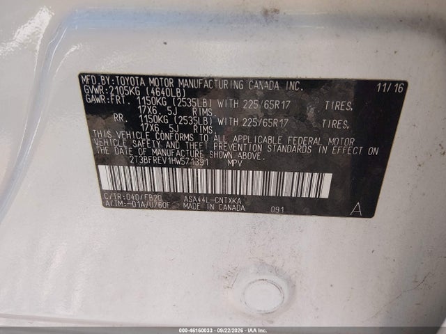 Продаж на аукціоні авто 2017 Toyota Rav4 Le, vin: 2T3BFREV1HW571391, номер лоту: 46160033