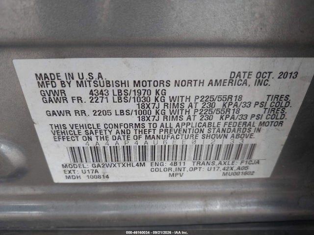 Продаж на аукціоні авто 2014 Mitsubishi Outlander Sport Se, vin: 4A4AP4AU6EE012133, номер лоту: 46160034
