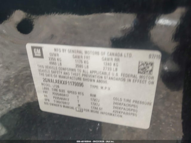 Aukcja sprzedaży 2015 Chevrolet Equinox Ls, vin: 2GNALAEKXF1179096, numer aukcji: 46160044